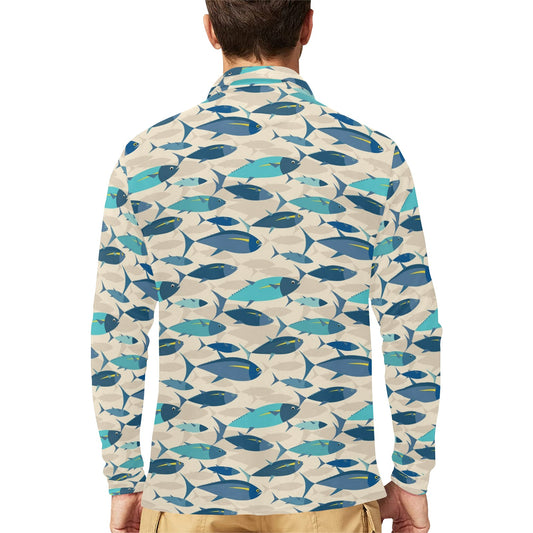 Tuna Fish Print Design LKS302 Long Sleeve Polo Shirt For Men's