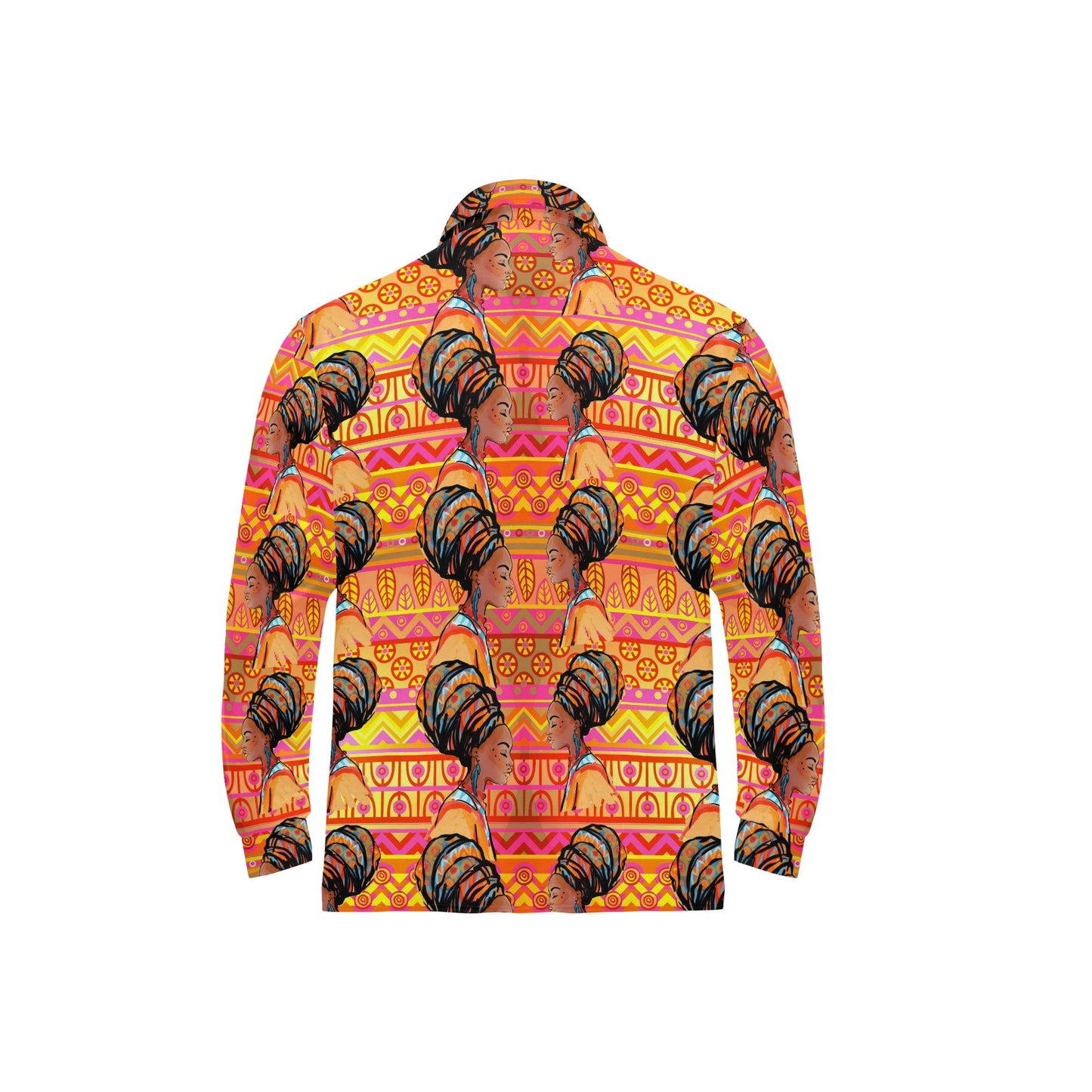African Girl Aztec Long Sleeve Polo Shirt For Men's