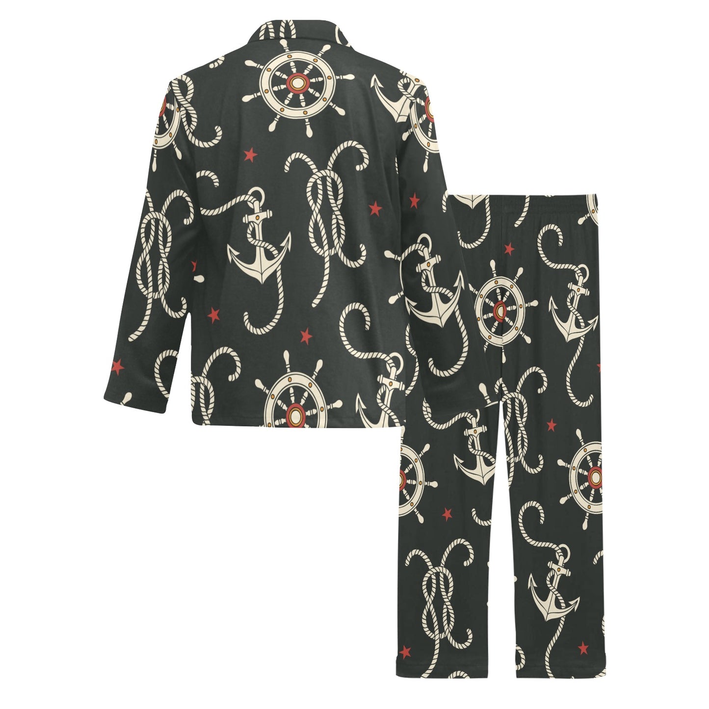 Nautical Anchor Pattern Men's Long Pajama Set