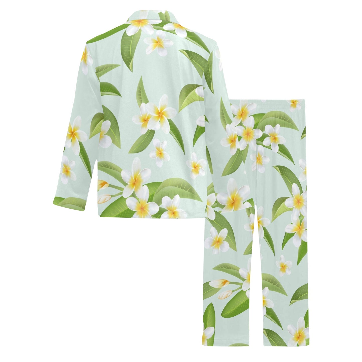 Yellow Plumeria Pattern Print Design PM024 Men's Long Pajama Set