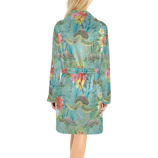 Sea Turtle Pattern Print Design T012 Women's Fleece Robe