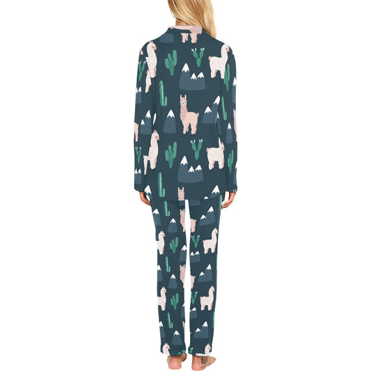 Llama Pattern Print Design 06 Women's Long Pajama Set
