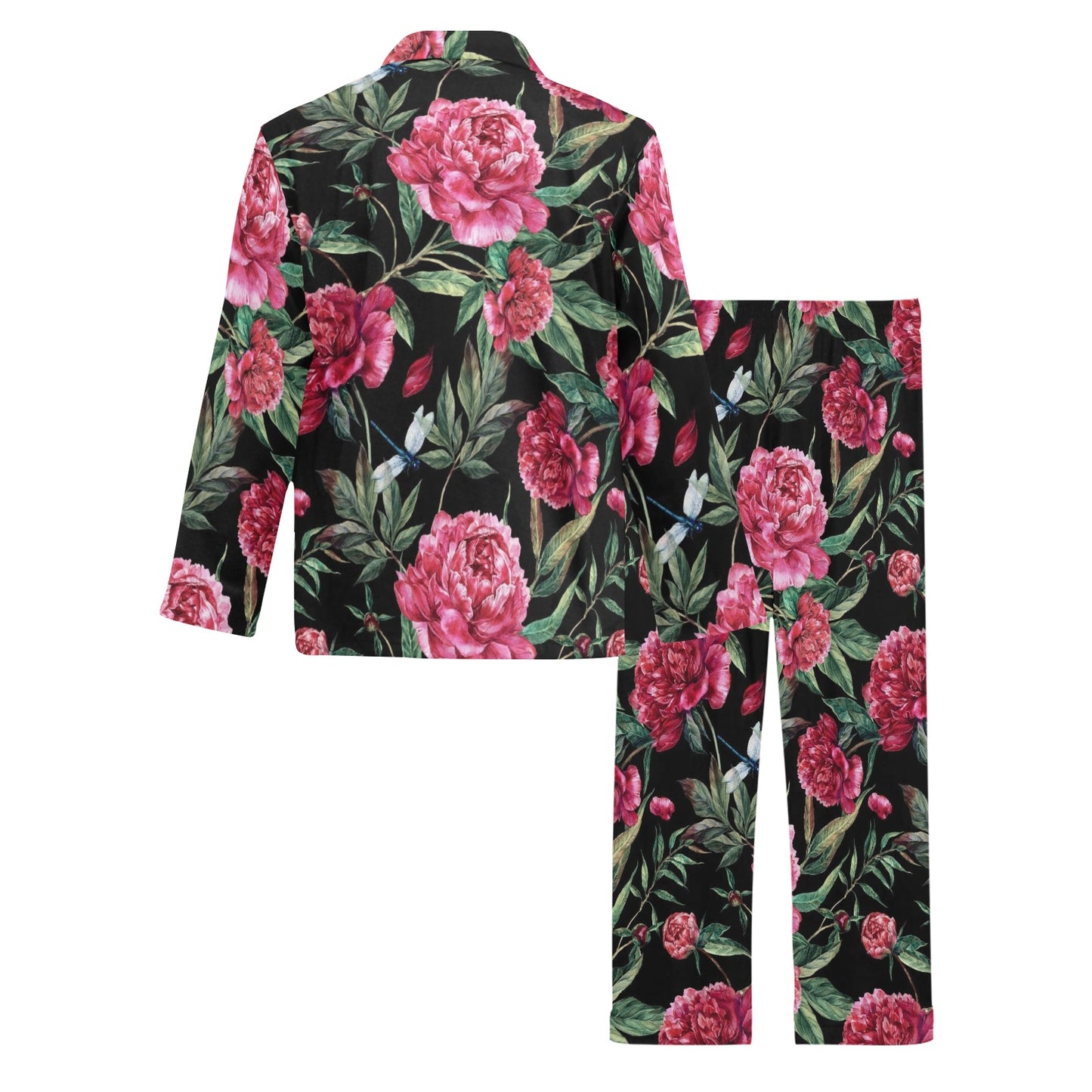 Peony Pattern Print Design PE04 Men's Long Pajama Set
