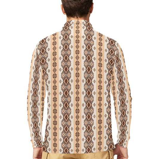 Native Classic Pattern Print Long Sleeve Polo Shirt For Men's
