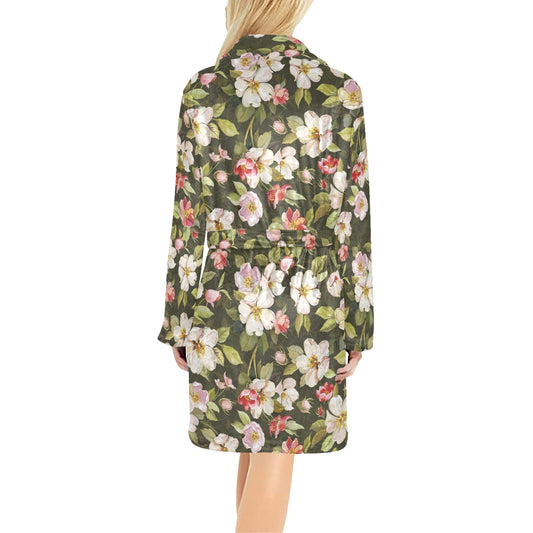 Apple blossom Pattern Print Design AB01 Women's Fleece Robe