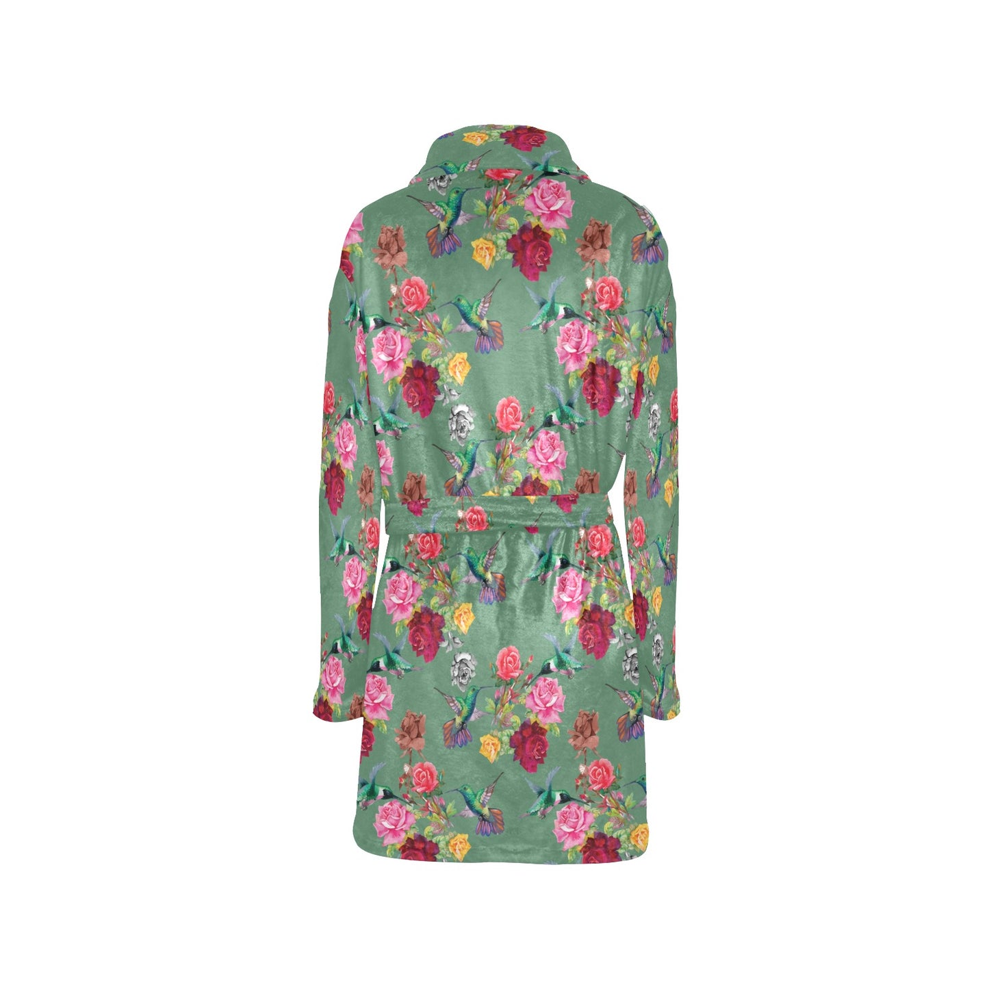 Hummingbird with Rose Themed Print Women's Fleece Robe