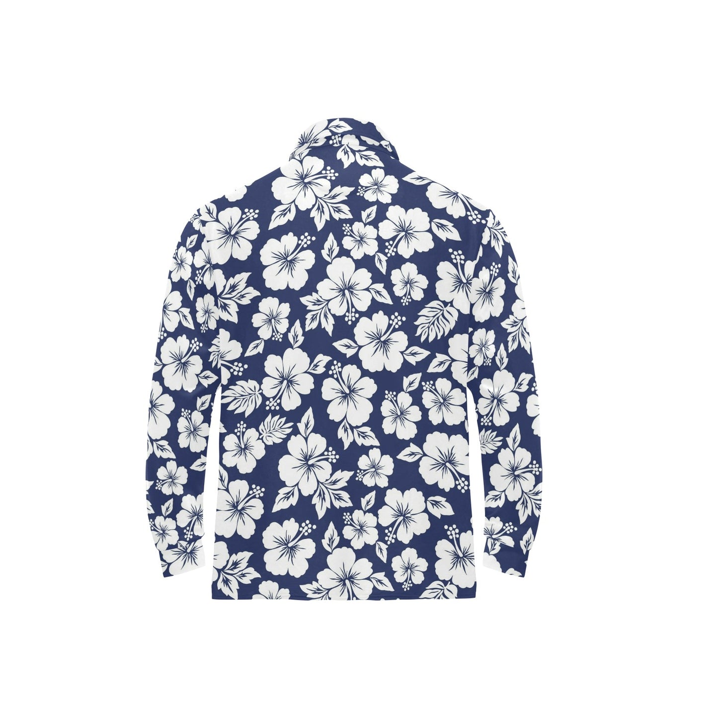 Hibiscus Pattern Print Design HB012 Long Sleeve Polo Shirt For Men's
