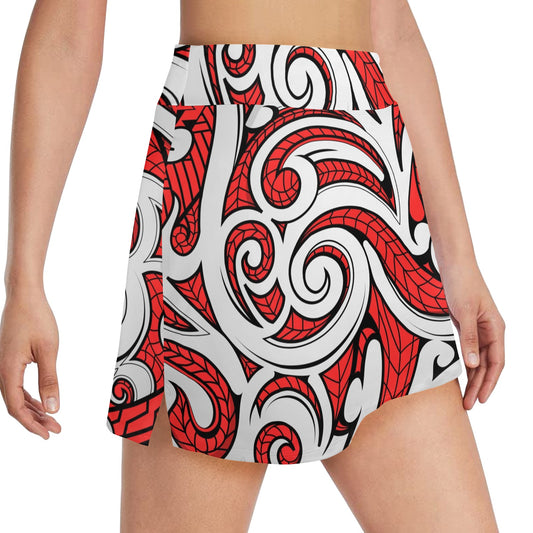 Maori Polynesian Themed Design Print 17" Golf & Pickleball Skort with Pockets