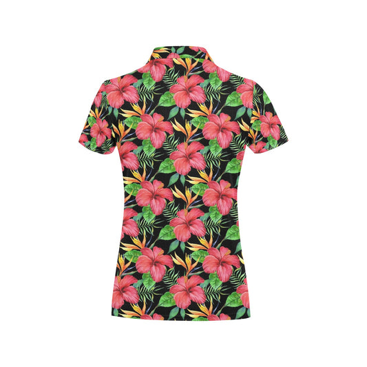 Red Hibiscus Pattern Print Design HB07 Women's Polo Shirt
