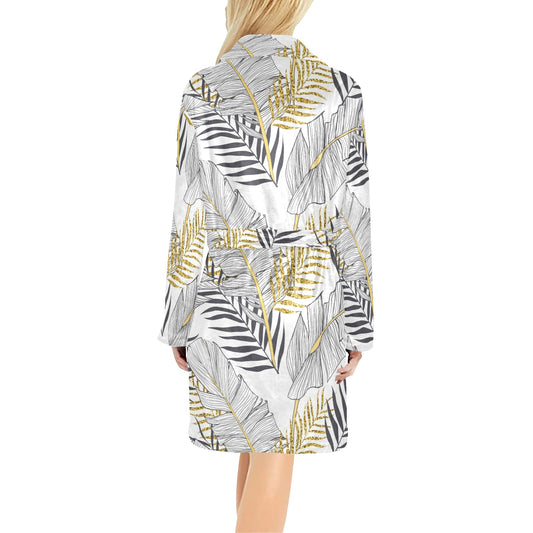 Gold Glitter Tropical Palm Leaves Women's Fleece Robe