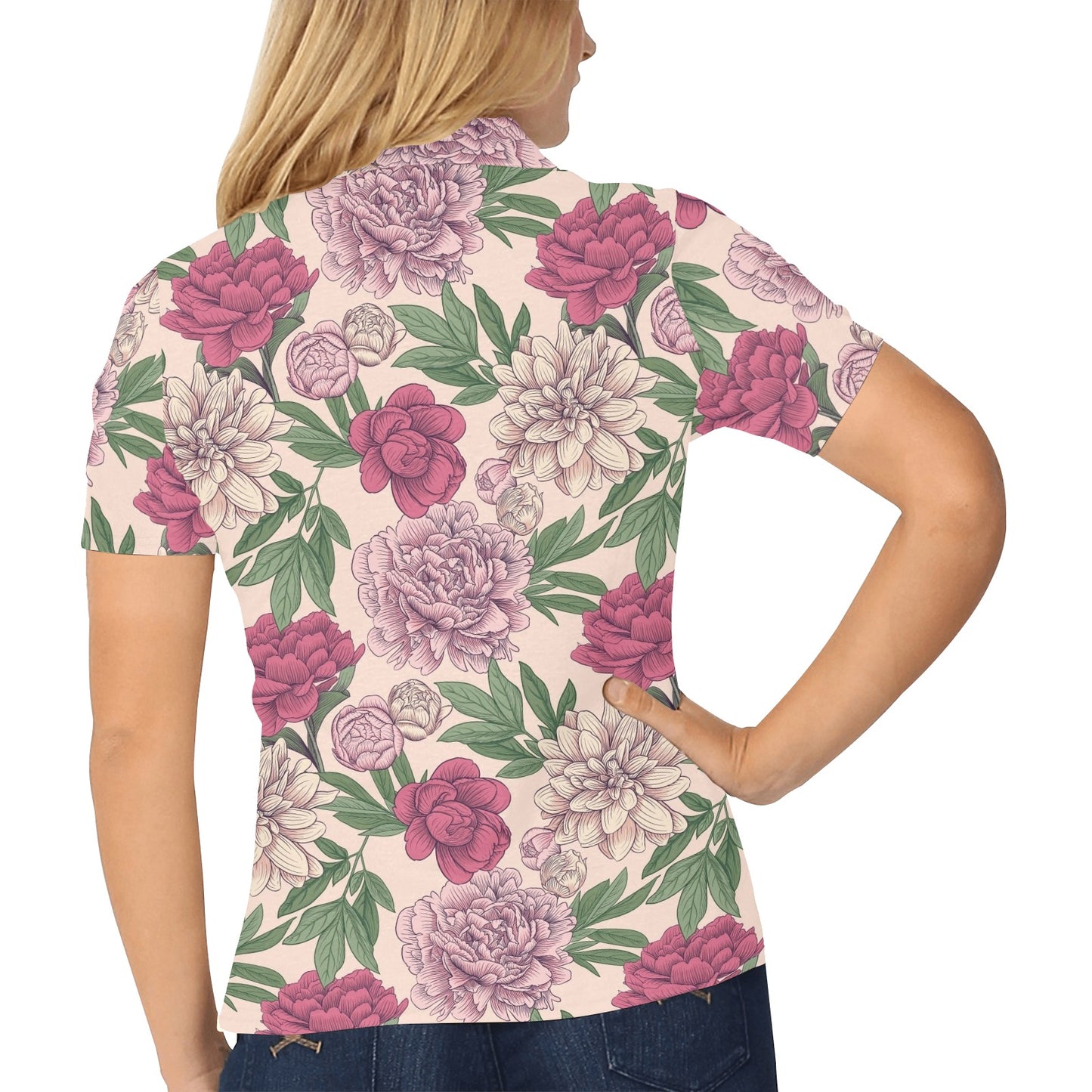 Peony Pattern Print Design A01 Women's Polo Shirt