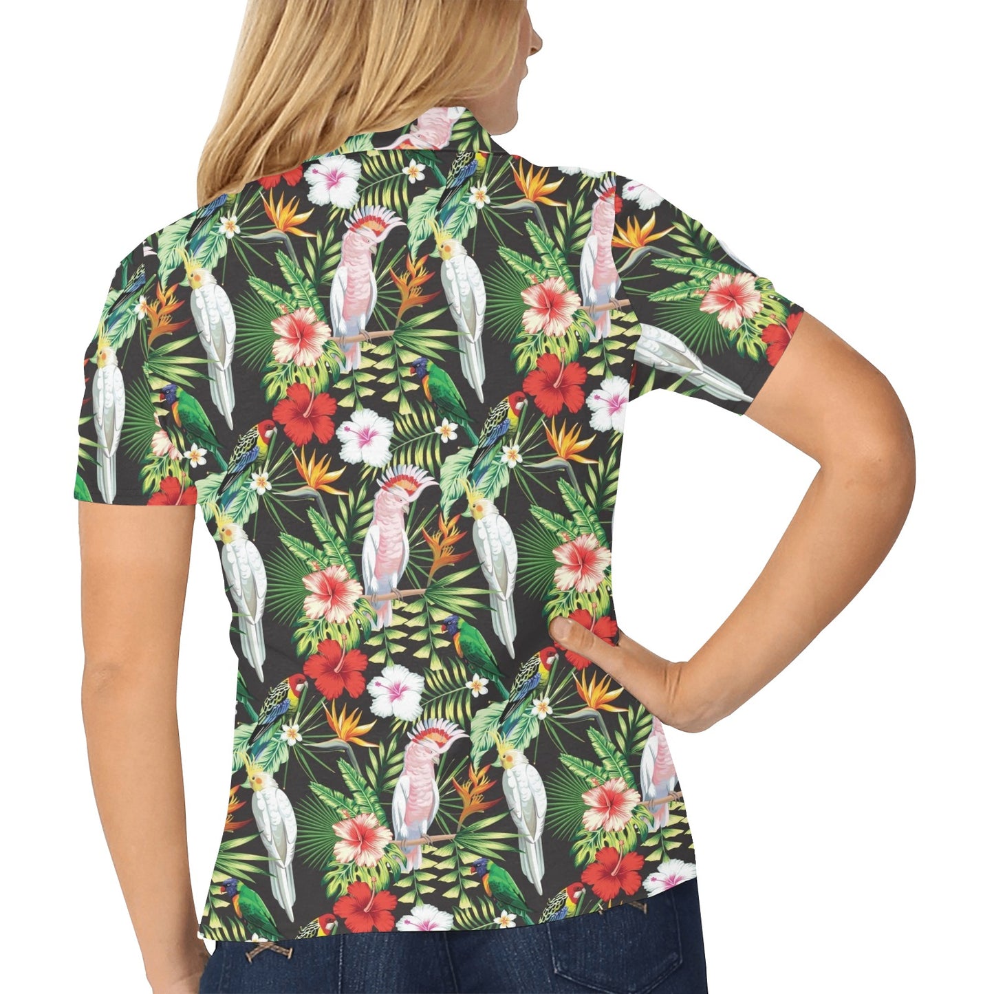 Tropical Flower Pattern Print Design TF03 Women's Polo Shirt