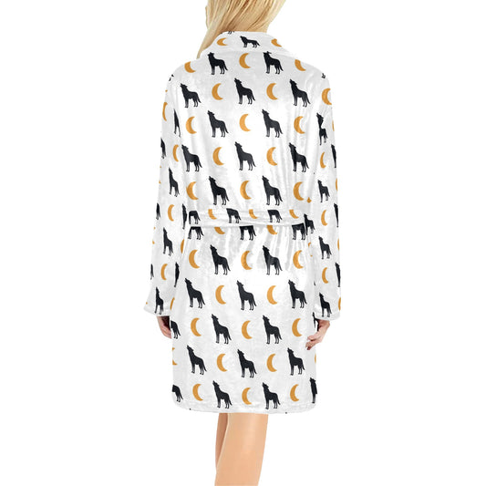 Wolf Moon Print Design LKS302 Women's Fleece Robe