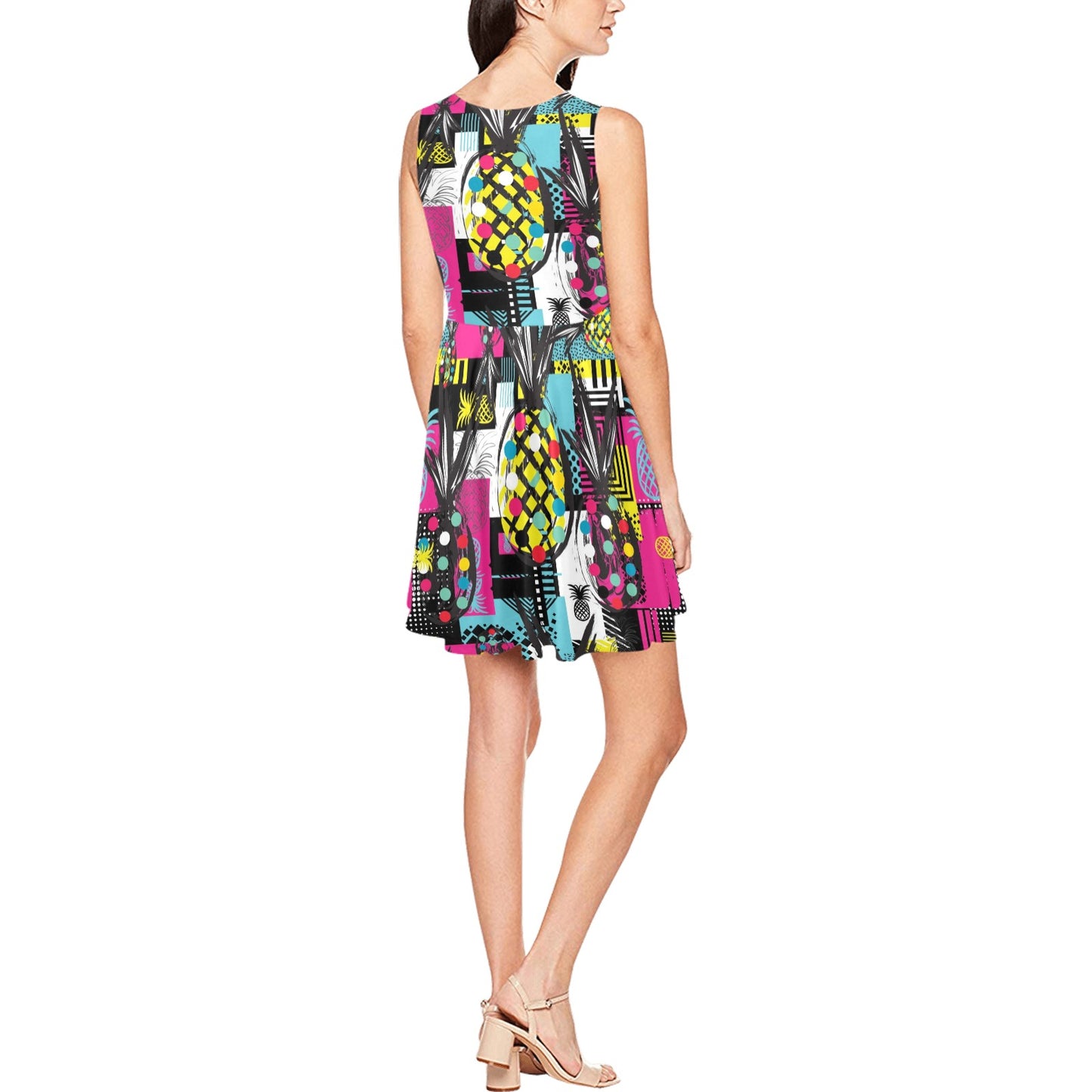 Pop Art Pineapple Pattern Print Design A02 Sleeveless Dress