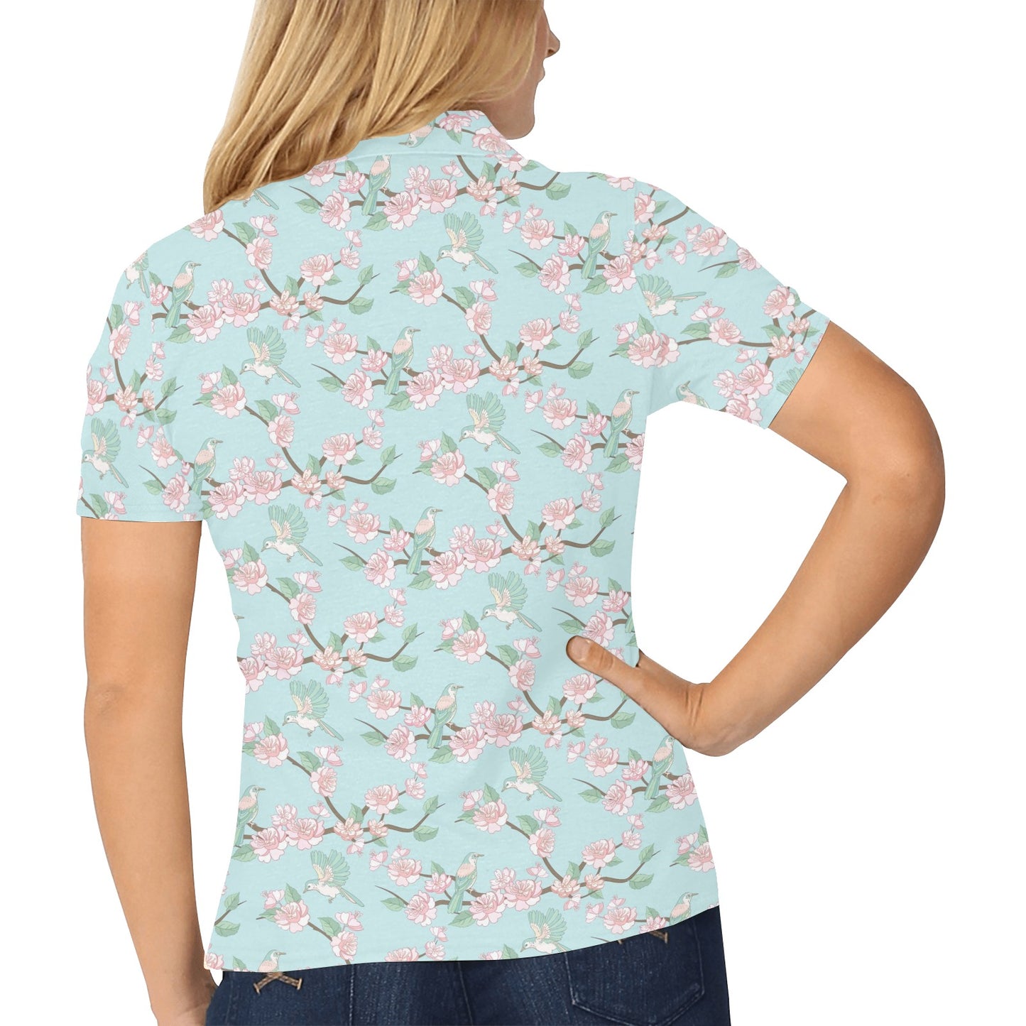 Cherry Blossom Pattern Print Design 02 Women's Polo Shirt
