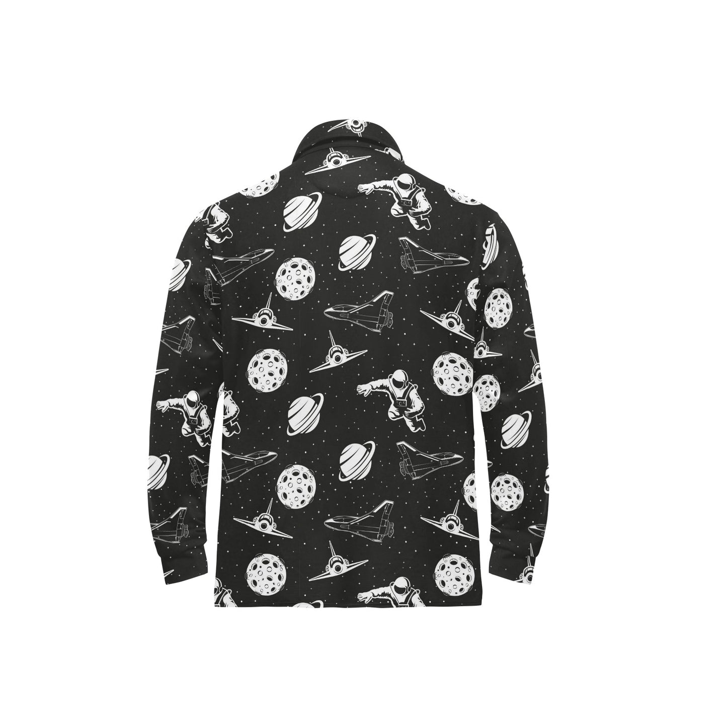 Space Astronauts Print Long Sleeve Polo Shirt For Men's