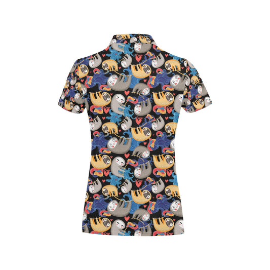Sloth Cartoon Design Themed Print Women's Polo Shirt