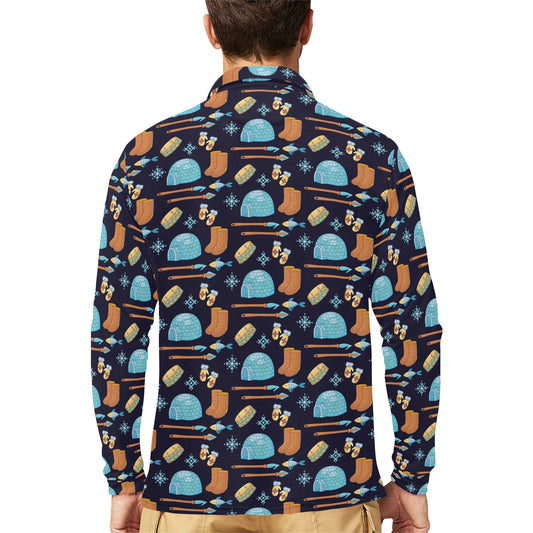 Eskimo Pattern Print Design 02 Long Sleeve Polo Shirt For Men's