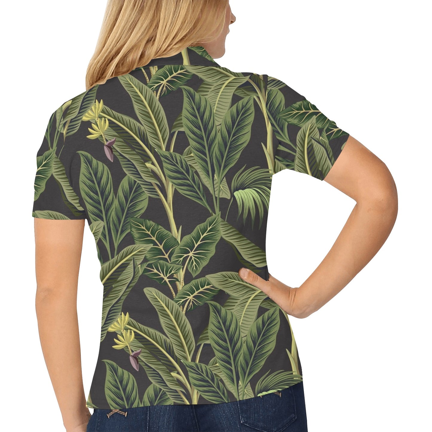 Banana Leaf Pattern Print Design BL04 Women's Polo Shirt