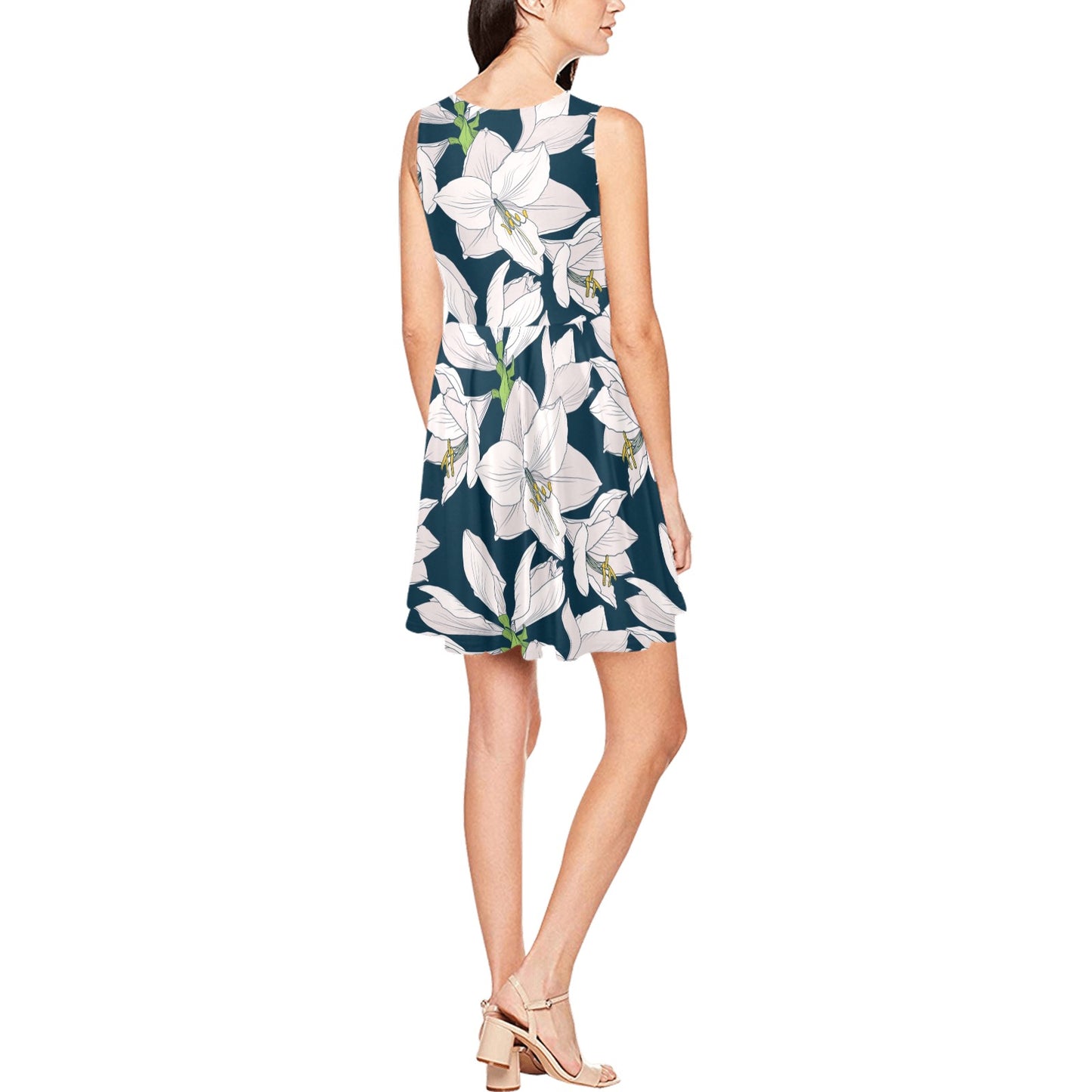 Amaryllis Pattern Print Design 01 Sleeveless Dress