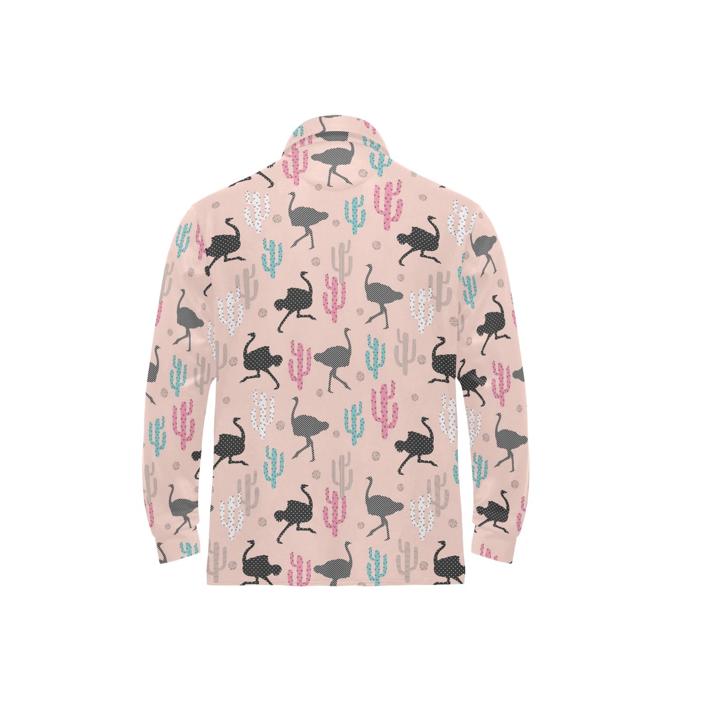 Ostrich Pattern Print Design 03 Long Sleeve Polo Shirt For Men's