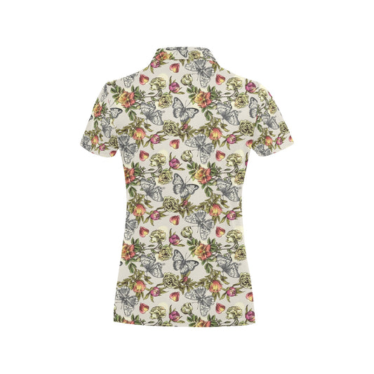 Butterfly Flower Pattern Print Design 06 Women's Polo Shirt