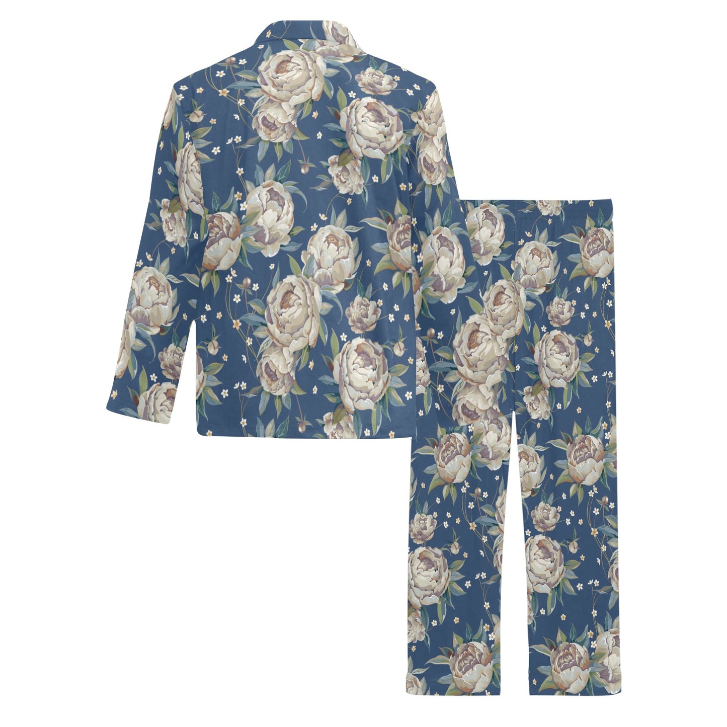 Peony Pattern Print Design A03 Men's Long Pajama Set