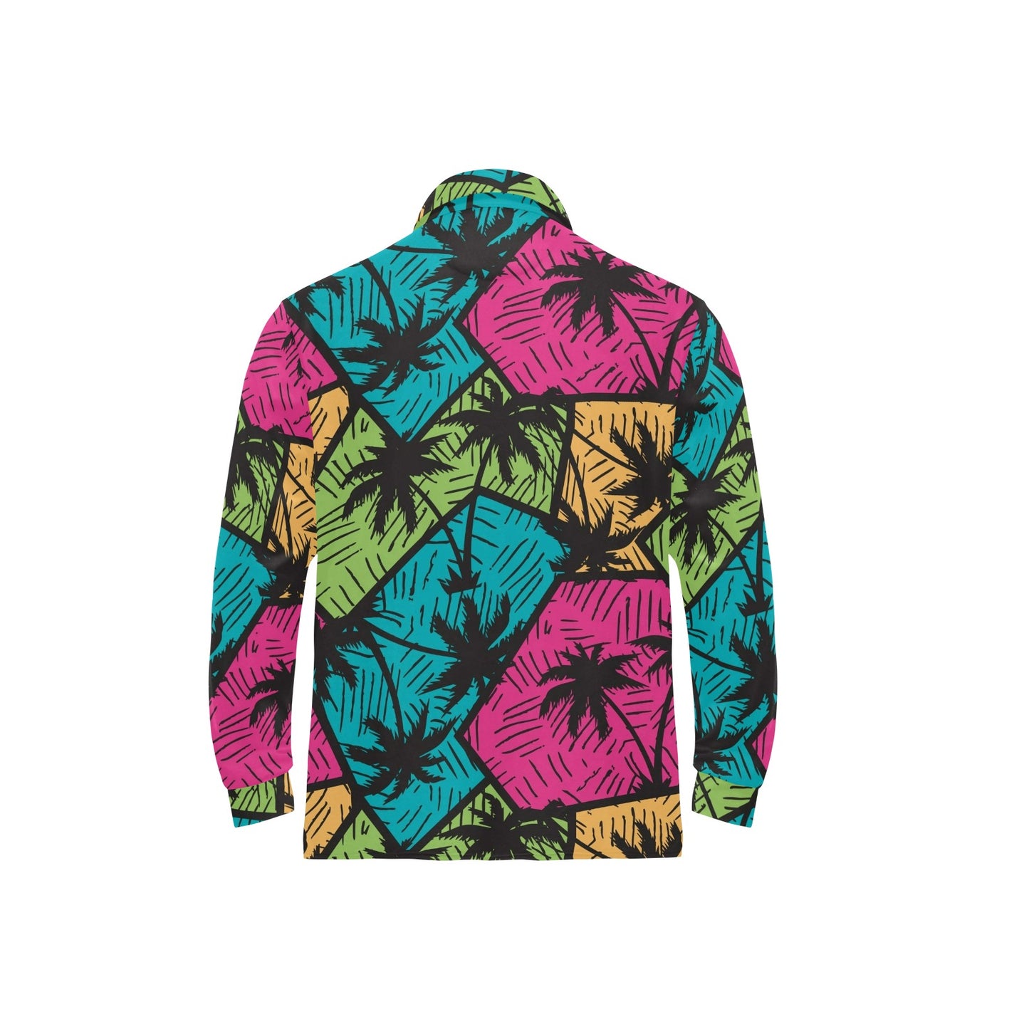 Palm Tree Pattern Print Design PT09 Long Sleeve Polo Shirt For Men's