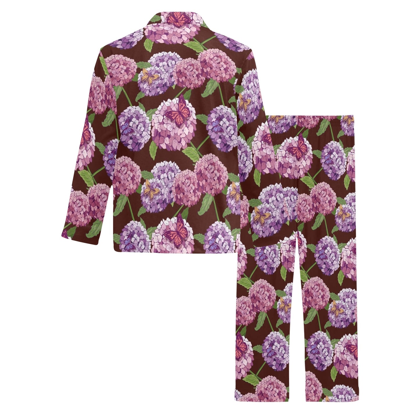 Hydrangea Pattern Print Design HD08 Men's Long Pajama Set