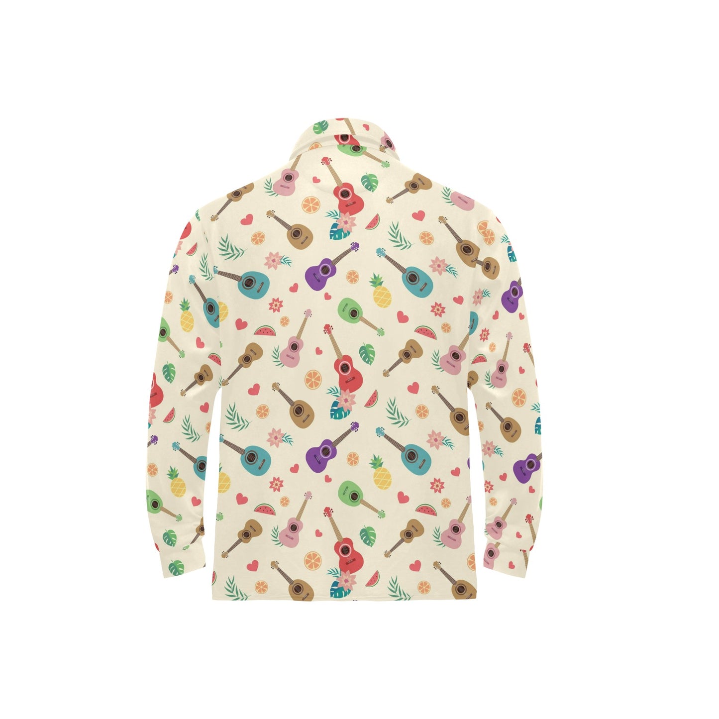 Ukulele Pattern Print Design 01 Long Sleeve Polo Shirt For Men's