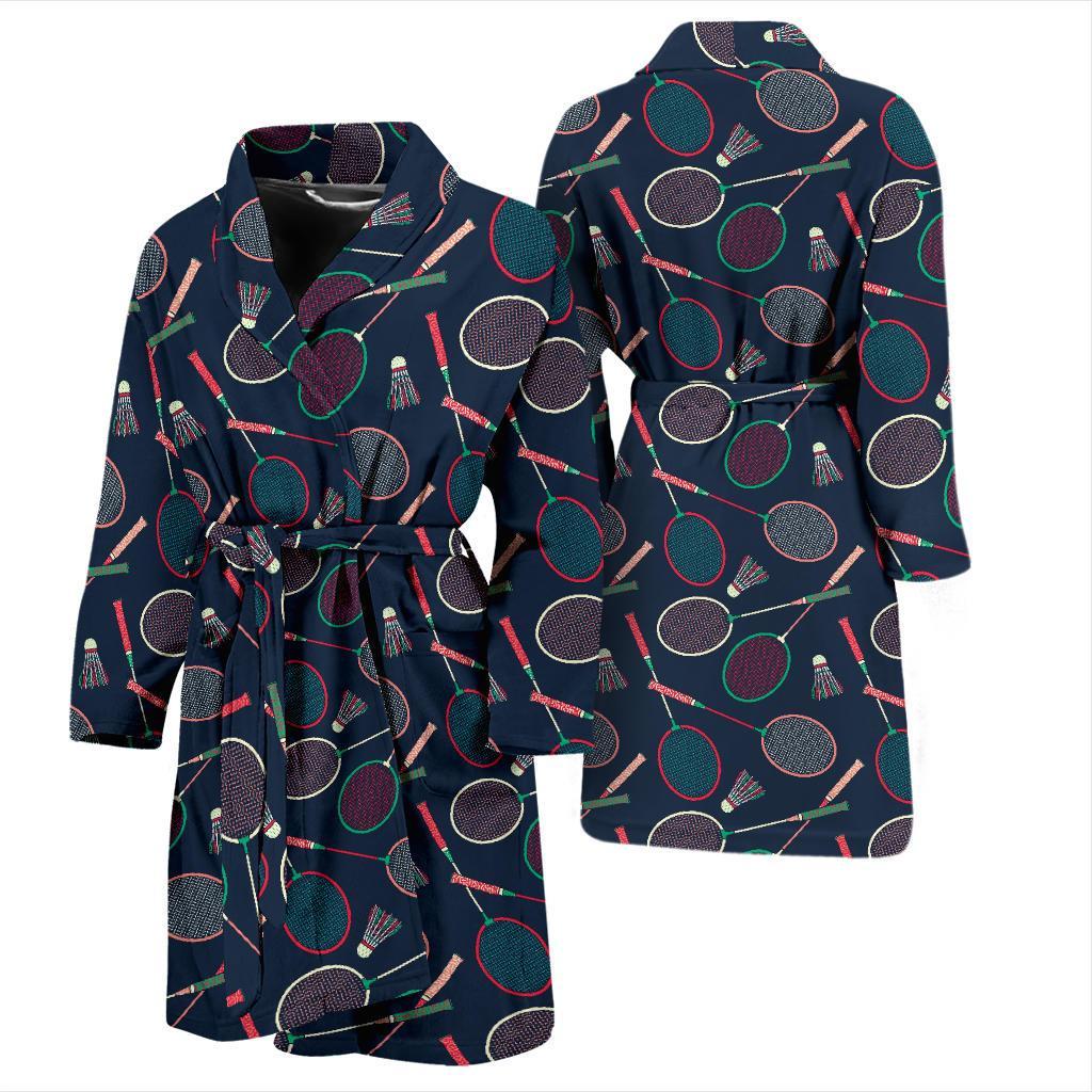 Badminton Pattern Print Design 03 Men Bathrobe-JORJUNE.COM