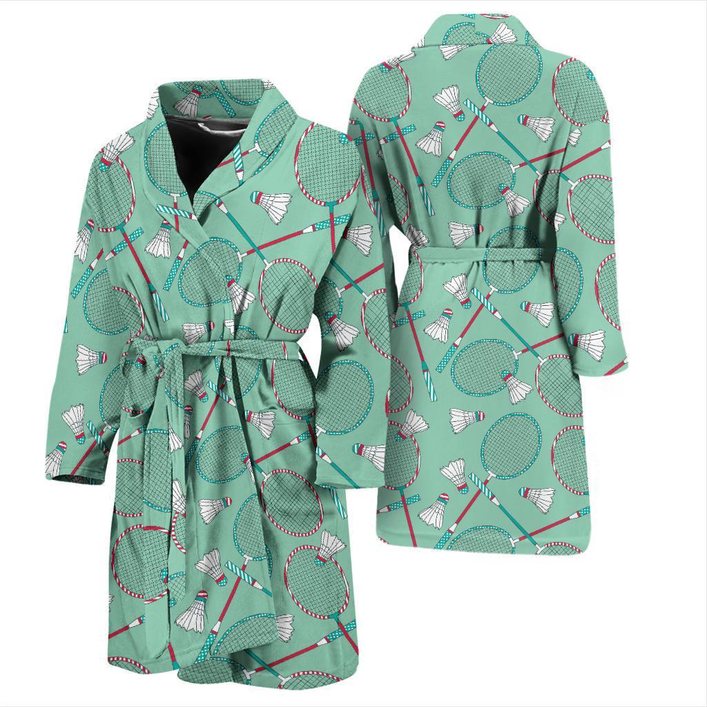 Badminton Pattern Print Design 05 Men Bathrobe-JORJUNE.COM