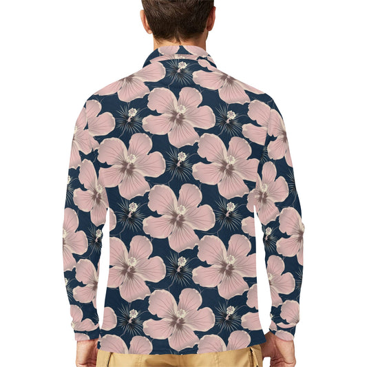 Plumeria Pattern Print Design PM018 Long Sleeve Polo Shirt For Men's