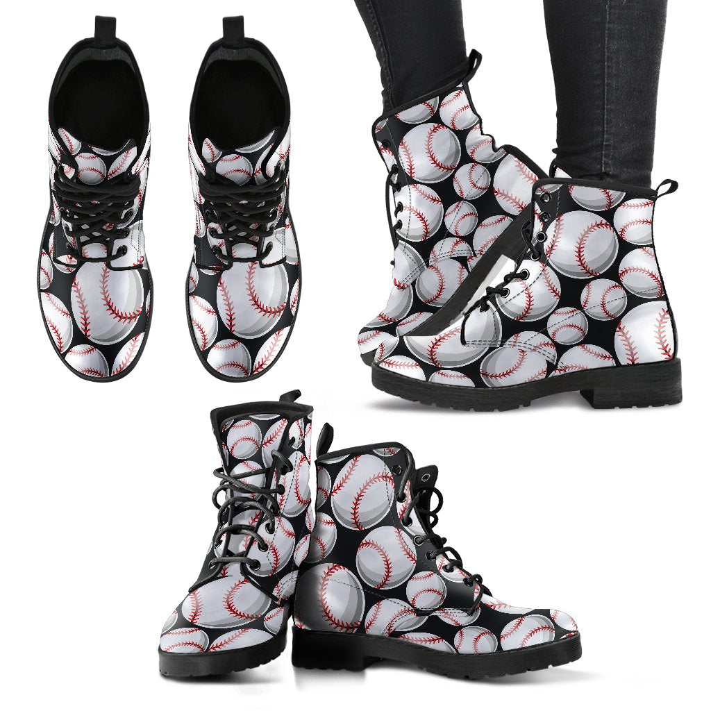 Baseball Black Background Women Leather Boots-JTAMIGO.COM