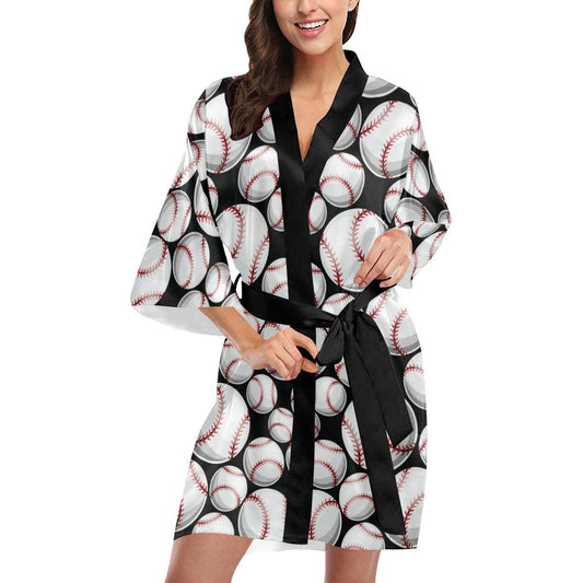 Baseball Black Background Women Short Kimono Robe