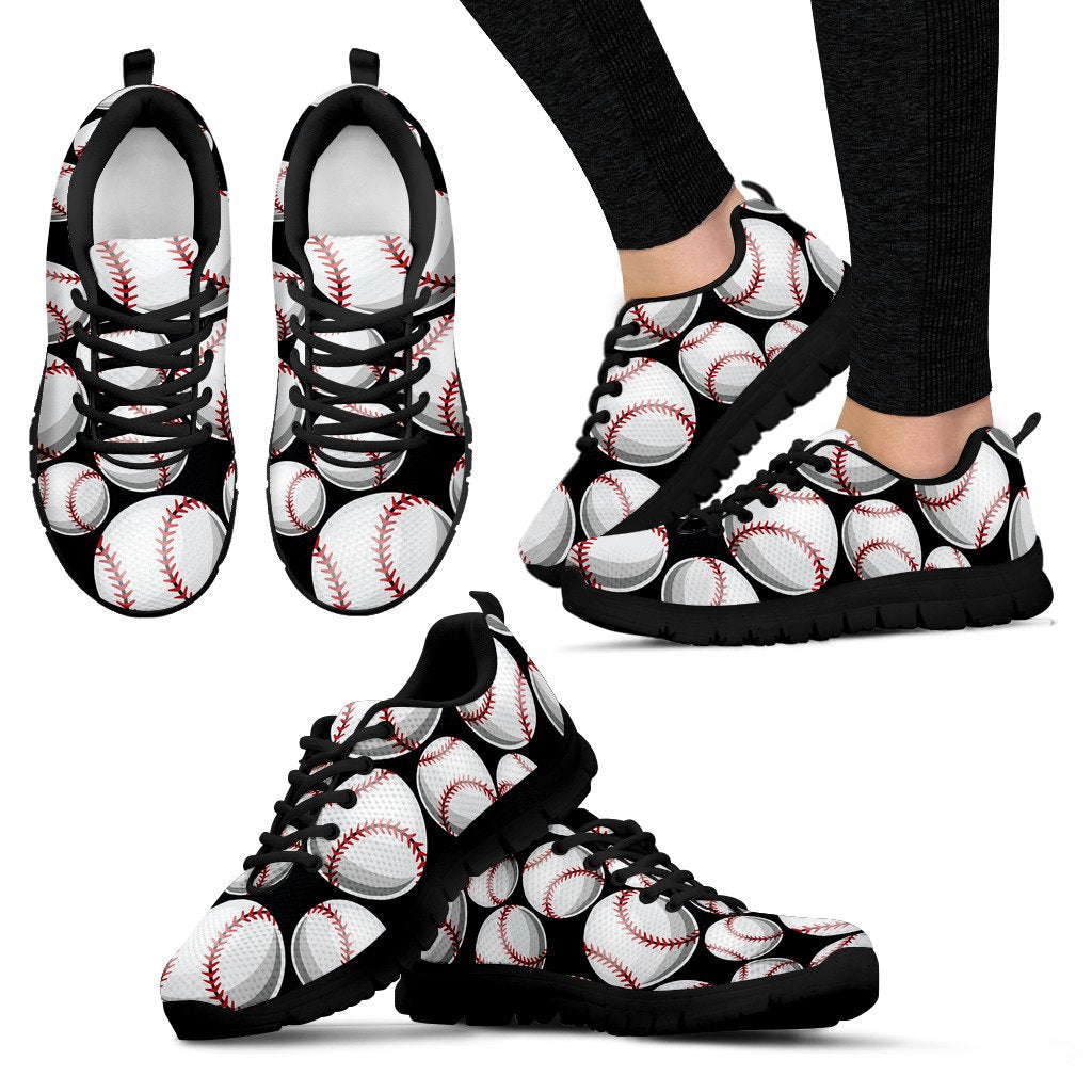 Baseball Black Background Women Sneakers Shoes