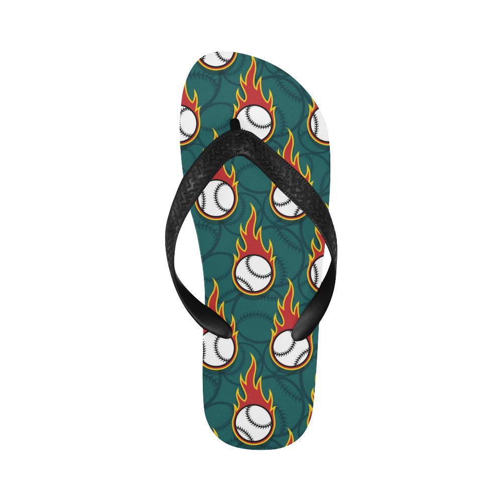 Baseball Fire Print Pattern Flip Flops-JTAMIGO.COM