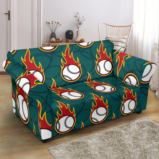 Baseball Fire Print Pattern Loveseat Slipcover-JTAMIGO.COM