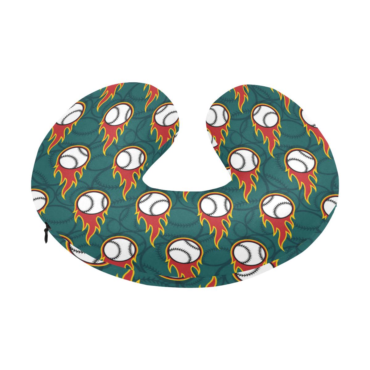 Baseball Fire Print Pattern U-Shaped Travel Neck Pillow-JTAMIGO.COM