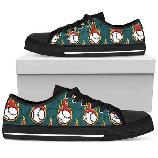 Baseball Fire Print Pattern Women Low Top Shoes