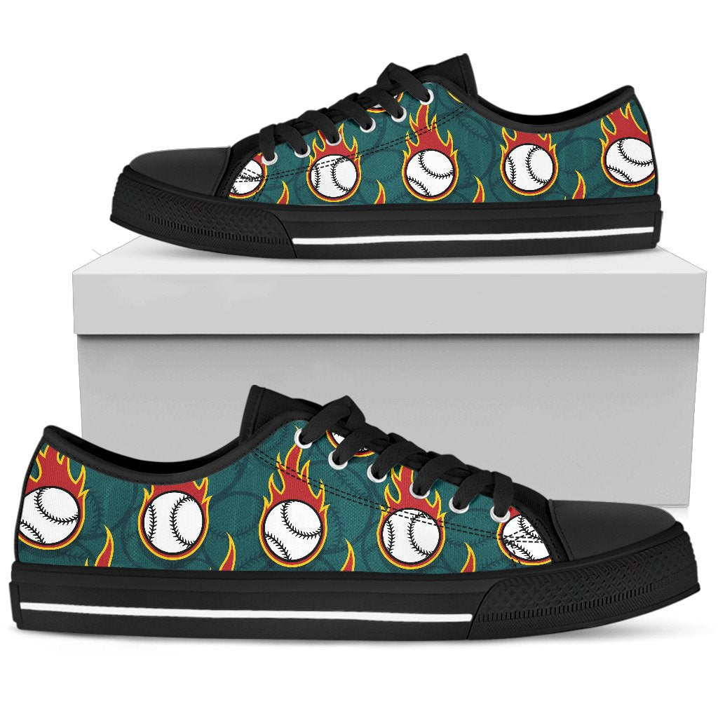 Baseball Fire Print Pattern Women Low Top Shoes