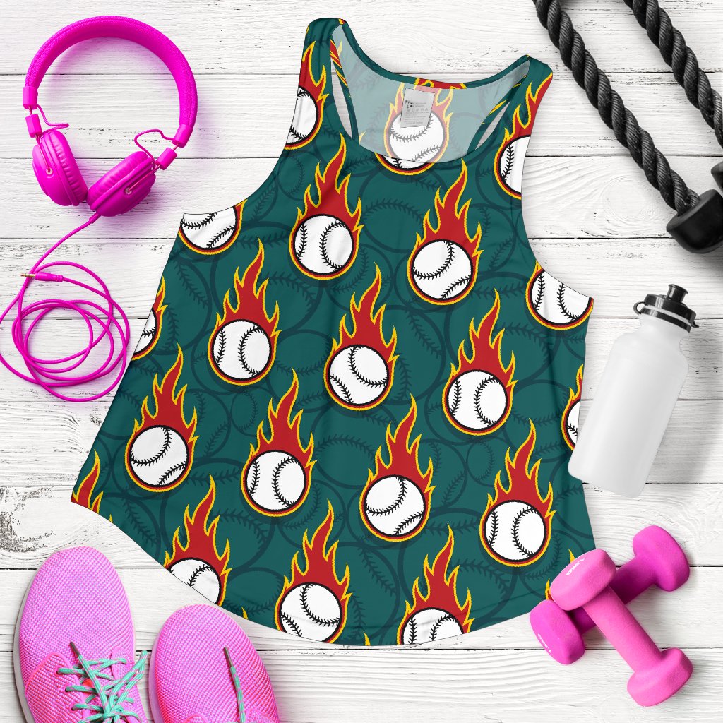 Baseball Fire Print Pattern Women Racerback Tank Top