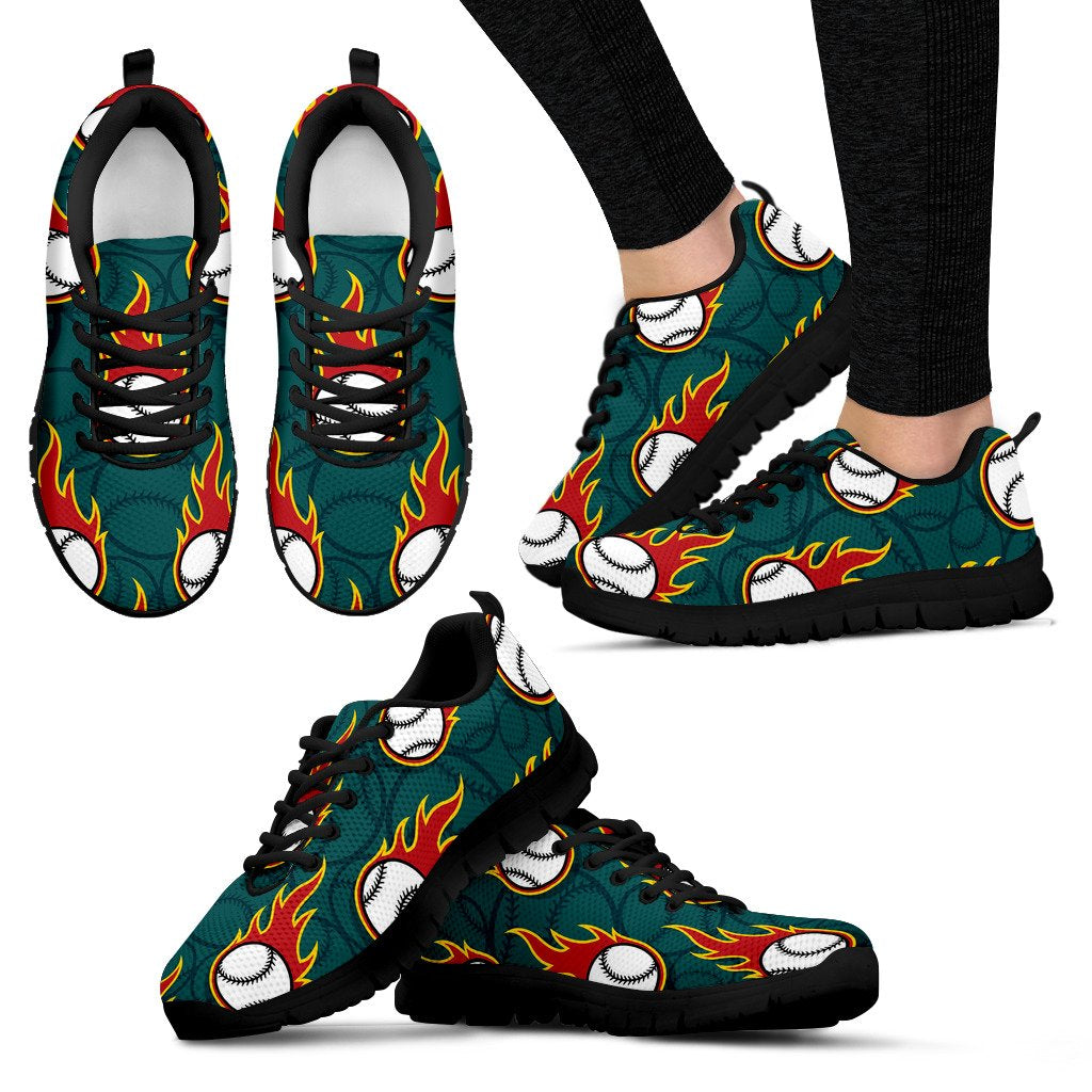 Baseball Fire Print Pattern Women Sneakers Shoes