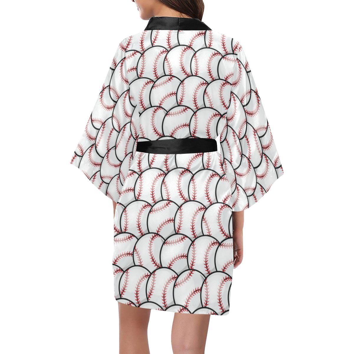 Baseball Pattern Women Short Kimono Robe