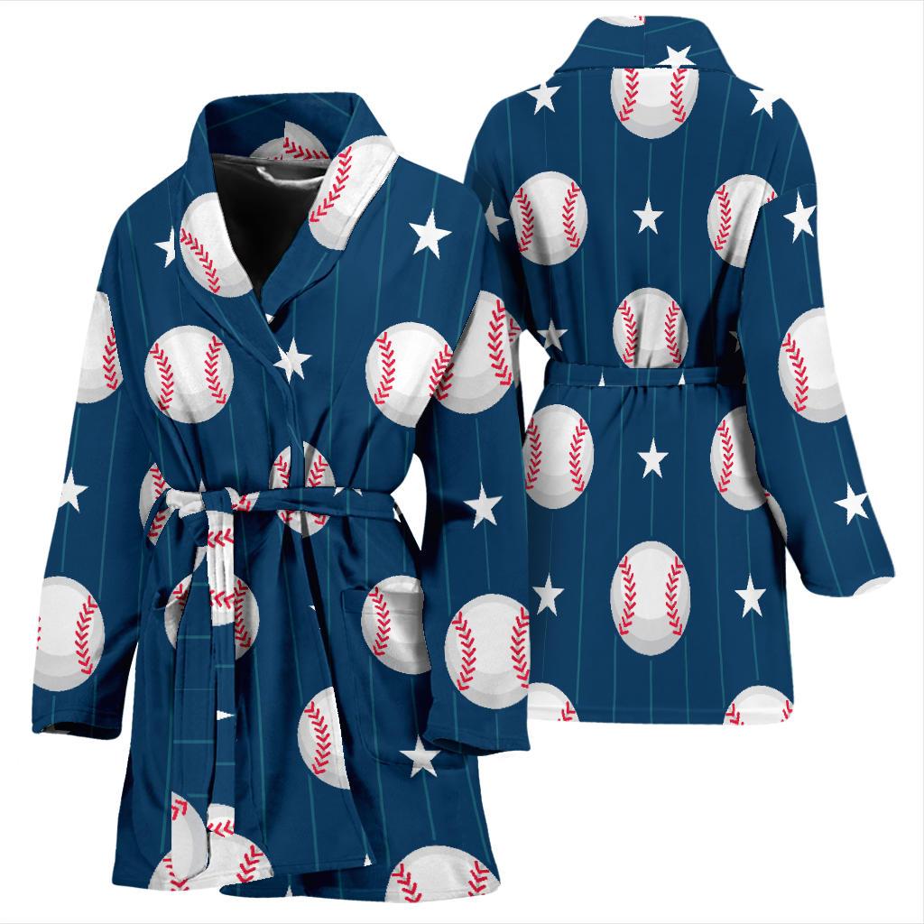 Baseball Star Print Pattern Women Bath Robe-JTAMIGO.COM
