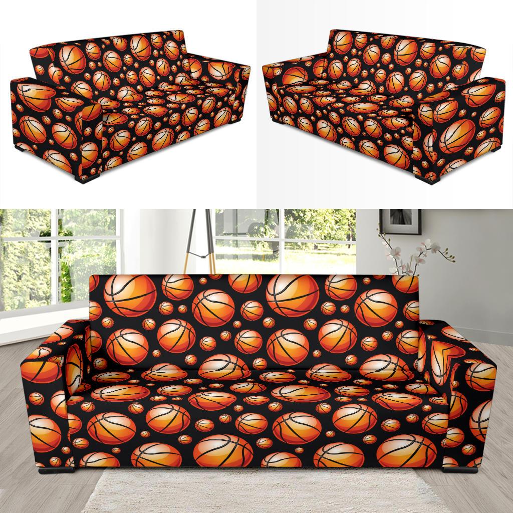 Basketball Black Background Pattern Sofa Slipcover-JTAMIGO.COM