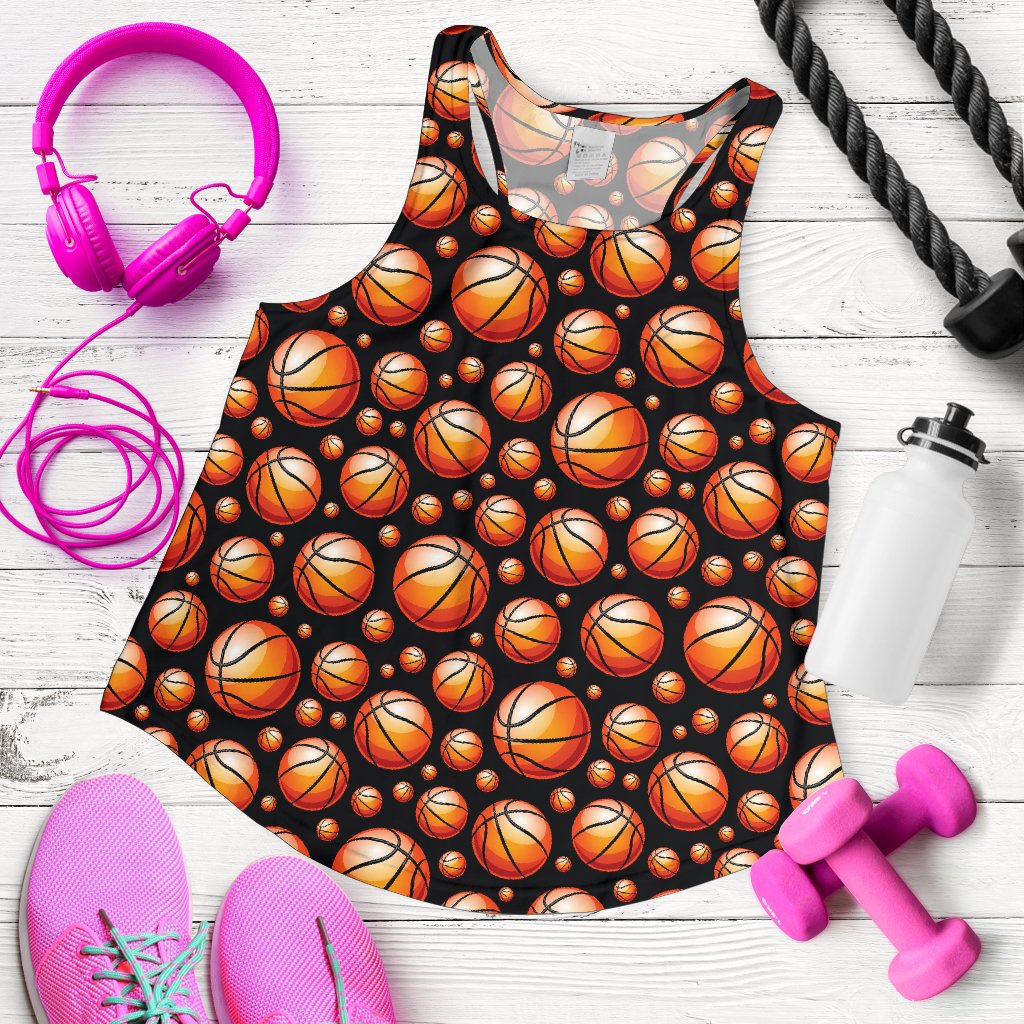 Basketball Black Background Pattern Women Racerback Tank Top