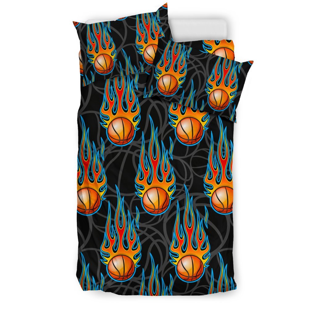 Basketball Fire Print Pattern Duvet Cover Bedding Set