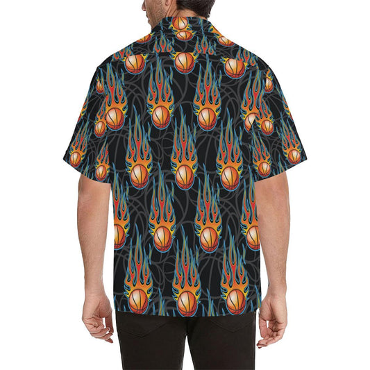 Basketball Fire Print Pattern Men Aloha Hawaiian Shirt