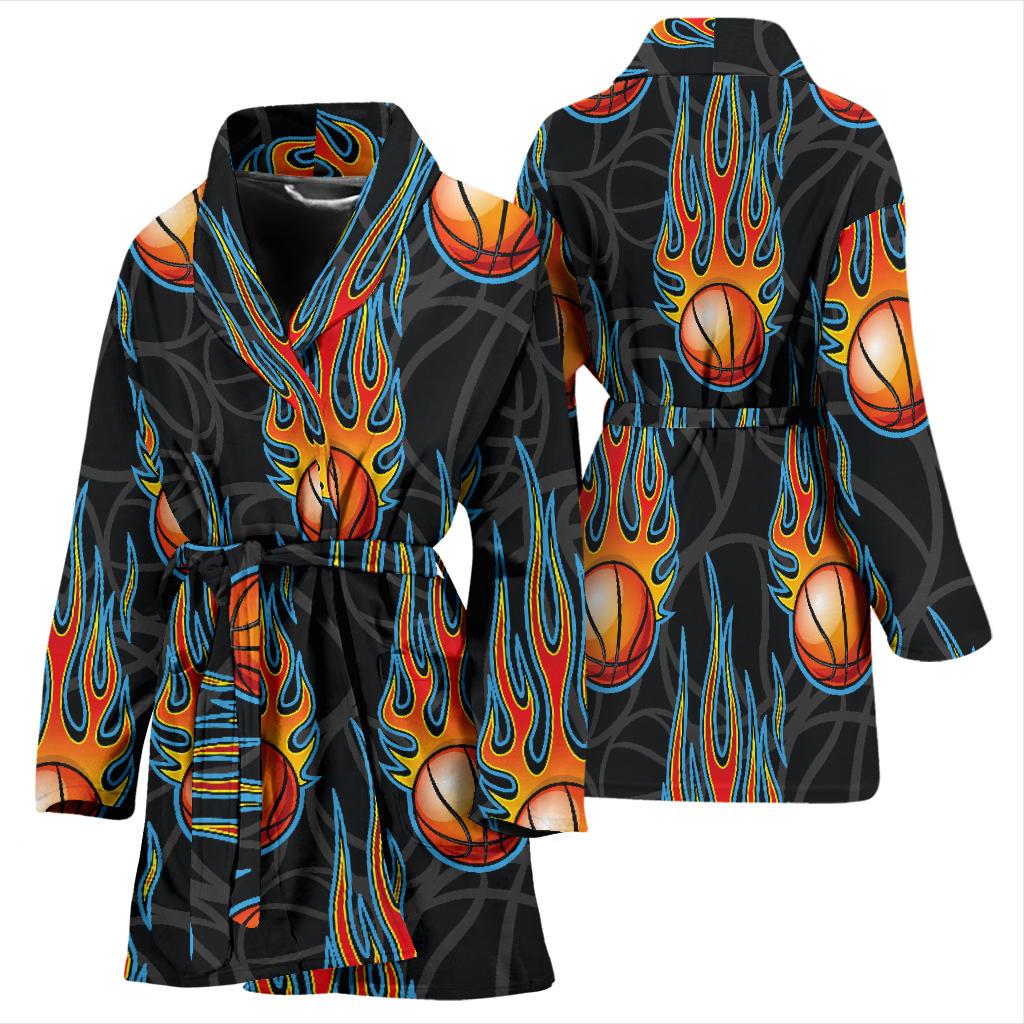 Basketball Fire Print Pattern Women Bath Robe-JTAMIGO.COM